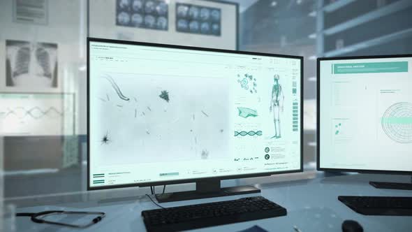 Modern microscopic technology interface examining the pathogenic worm organism alt