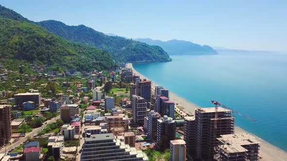 Panoramic aerial view from drone to resort in Georgia Gonio,