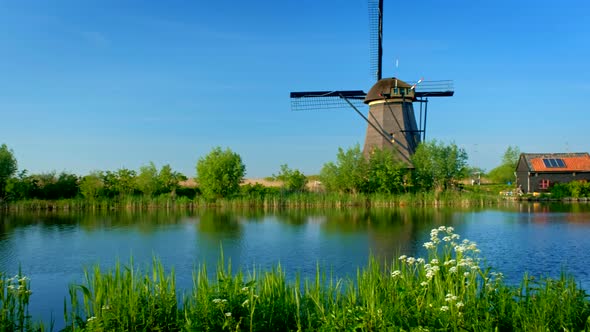 Windmills at Kinderdijk in Holland, Netherlands