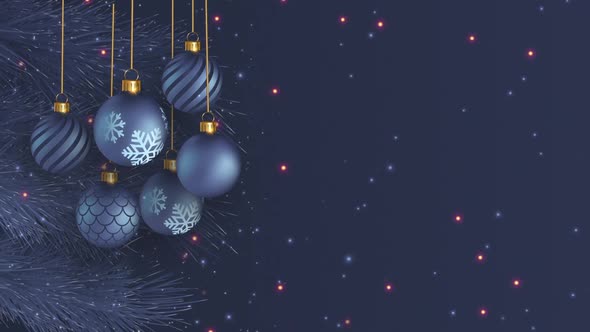 Merry Christmas And Happy New Year Blue With Realistic Golden Christmas Balls