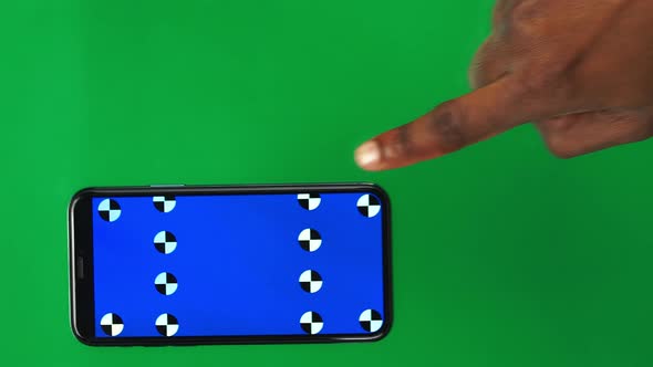 Package of 5 Gestures on Smartphone Made By Black Male Hand Against Chroma Key