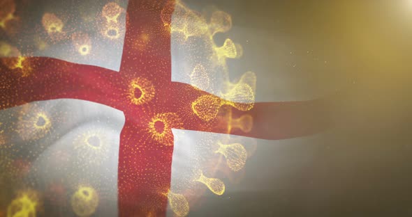 England Flag With Corona Virus Bacteria 4K