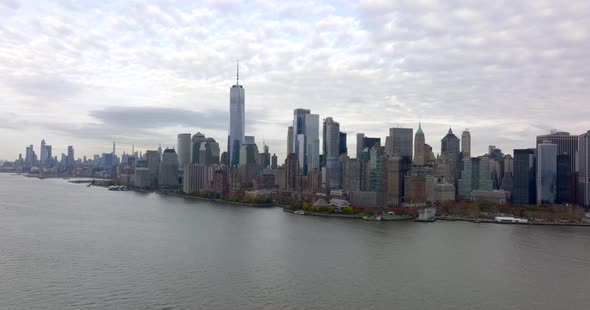 5k Aerial Side View Lateral Flight Manhattan New York Nyc