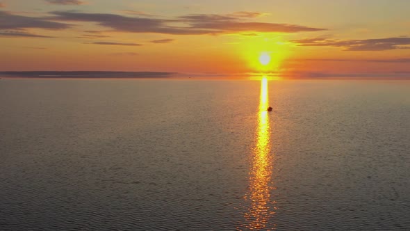 Aerial View of Lake at Sunrise