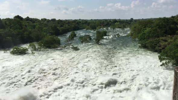 Udawalawe Dam with all four spillways open 