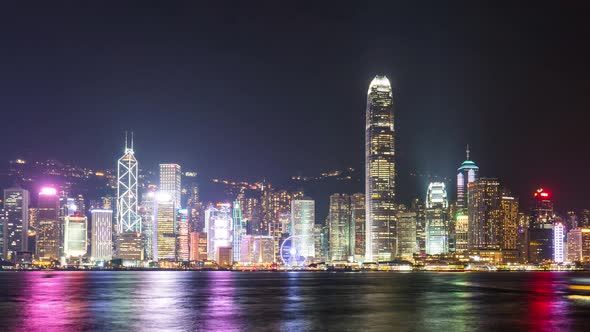 Victoria Harbor in Hong Kong  at night