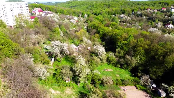 Aerial drone view of a flying over the countryside.