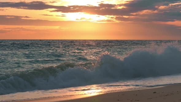 Picturesque Sunset Seascape in Raging Deep Sea