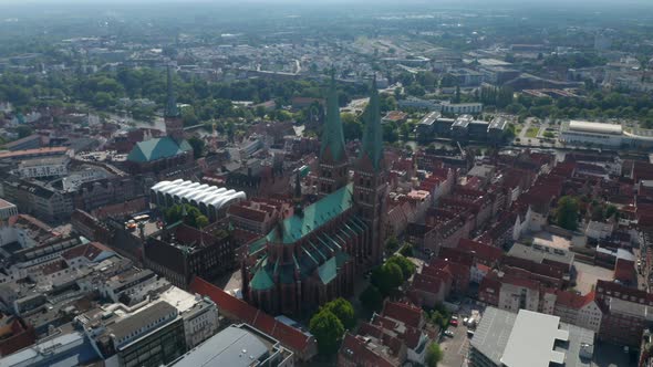 Aerial Panoramic Footage of Historic Part of Town