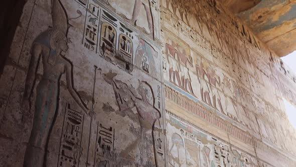 Ancient Drawings On The Walls Of The Medinet Habu Temple