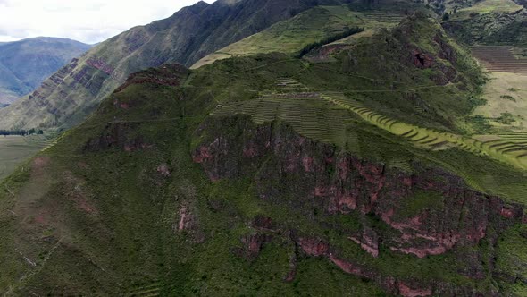 Incas Sacred Valley In Peru's Andean Highlands Near Pisac, Cusco, Peru. Aerial Shot