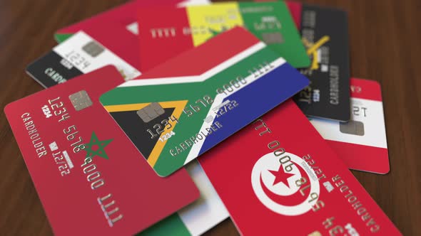 Emphasized Bank Card with Flag of South Africa alt