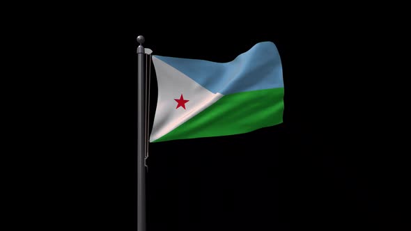 Djibouti Flag On Flagpole With Alpha Channel