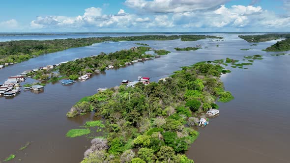 Famous Meeting of the Waters tourism landmark at Manaus Brazil.