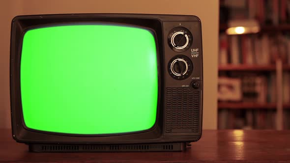 Man turning On an Old Television Green Screen. 4K Version.