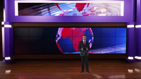 3D Virtual Tv Studio News With A Wooden Floor A137