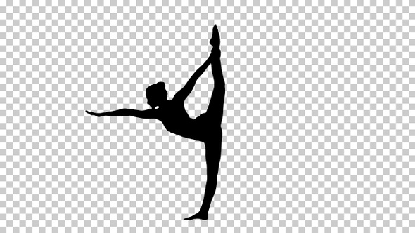 Silhouette Yoga pose, woman doing stretching, Alpha Channel