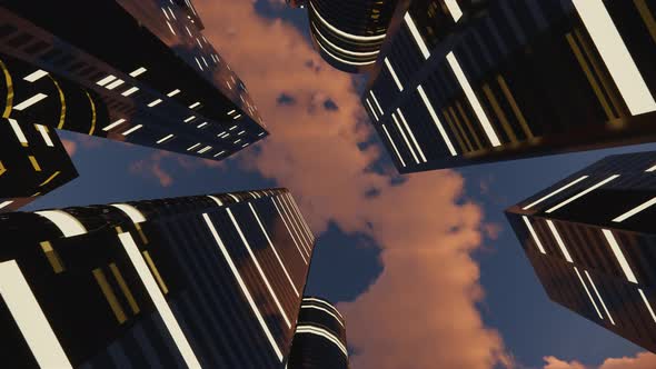 3d render of abstract bright city with skyscrapers. Simple forms of buildings