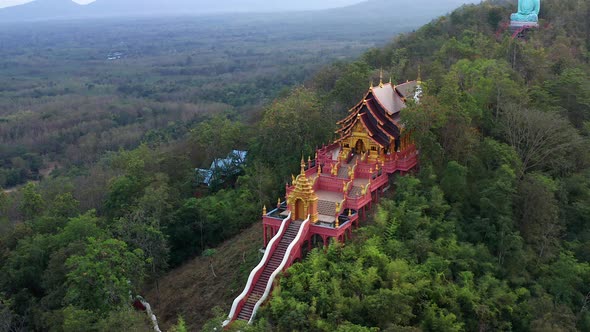 Aerial View of Wat Doi Prachan Mae Tha or Wat Phra That Doi Phra Chan in Lampang Thailand