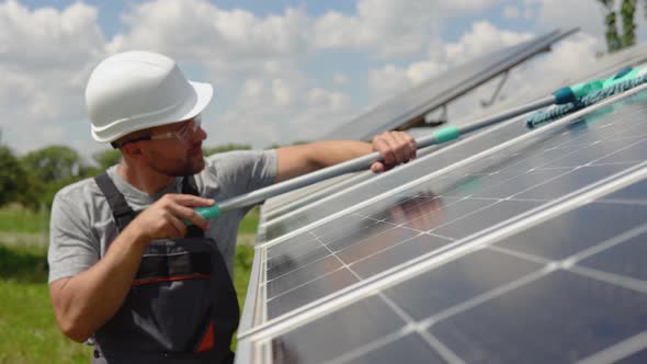 Cleaning Solar Panel in Solar Power Plant