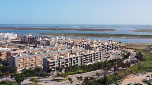 Aerial View of the Urban Area of Portugal Houses with Modern Infrastructure Swimming Pools