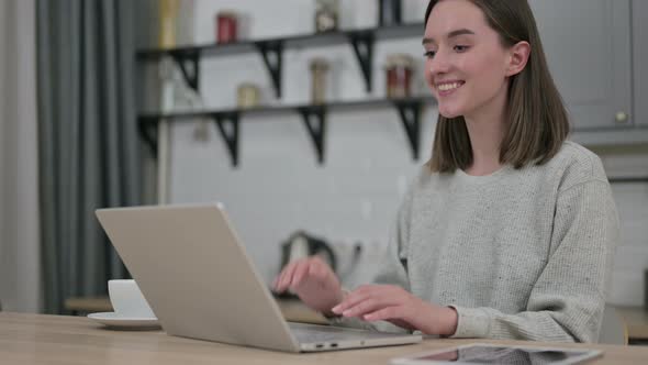 Video Chat on Laptop at Home, Talking Young Couple