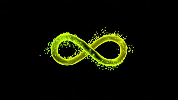 Abstract glowing infinity symbol with a cloud of particles, concept of fate