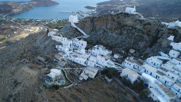 Village of Chora on the island of Serifos in the Cyclades in Greece from the sky