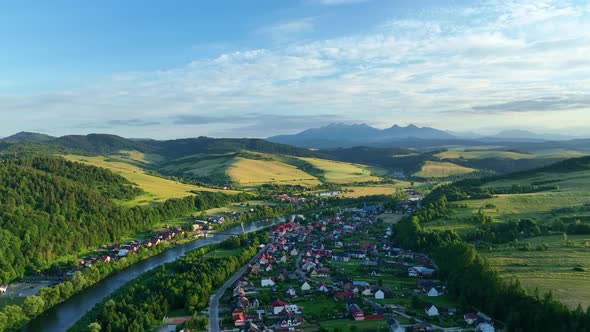 Aerial view from the Trzy Korony lookout tower on the High Tatras in Slovakia