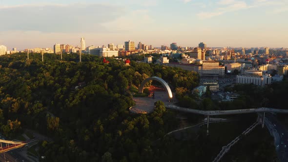 Aerial Panoramic View of People's Friendship Arch in Kyiv