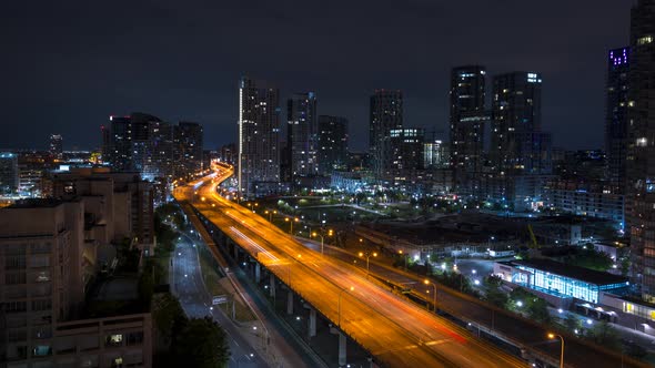 Toronto Canada Gardiner Expressway Traffic at Night