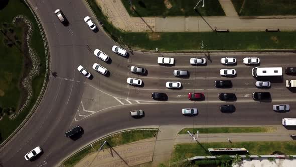 Overhead Drone Shot of Busy Roundabout