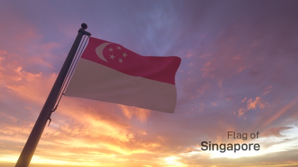 Singapore Flag on a Flagpole V3