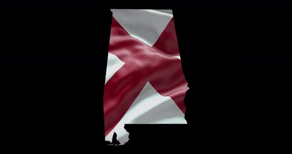 Alabama state shape with flag waving animation