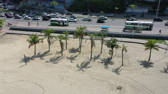 Panning wide landscape of coast city of Sao Vicente state of Sao Paulo Brazil.