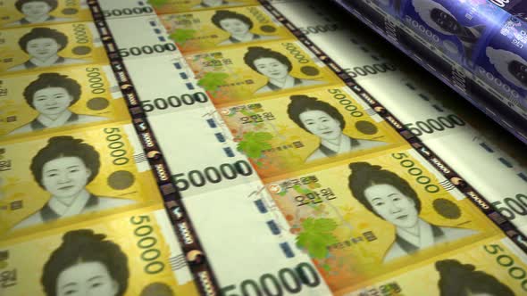 South Korea Won money banknotes printing seamless loop