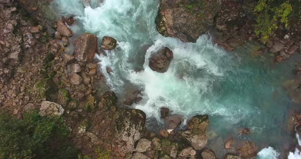 Mountain river and road. Aerial