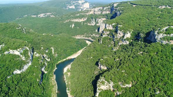 The gorges of the Ardeche in France seen from the sky