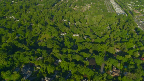 Aerial Tilt Up Shot of the Village of Roslyn Long Island
