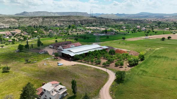 Horse Ranch High in the Mountains of Cappadocia Aerial View 4 K