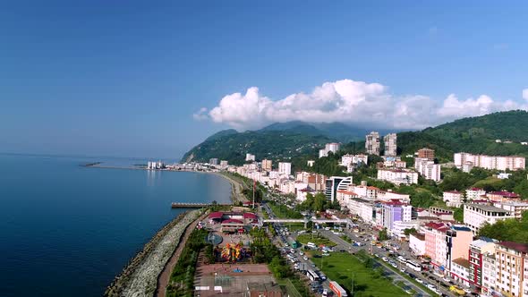 A seaside city “Artvin\hopa” drone shot