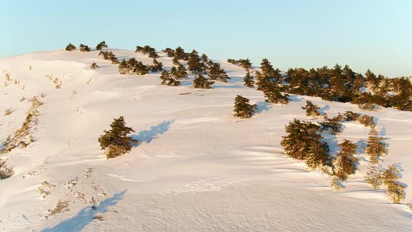 Winter Landscape With Stone Rock Covered With Snow