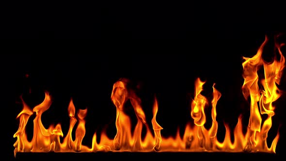 Fire Flames in 1000Fps Super Slow Motion Isolated on Black Background