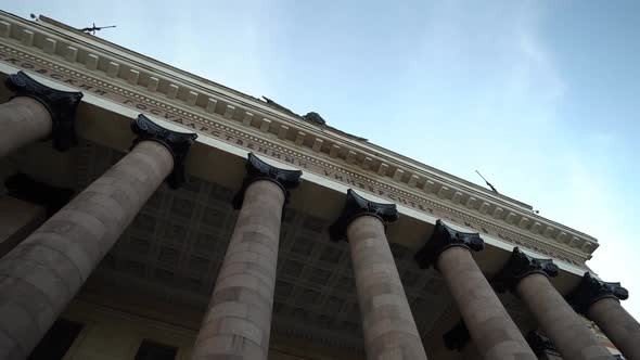 Columns, Coat of Arms and Facade at the Main Entrance To Moscow State University