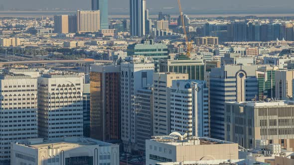 Aerial Skyline of Abu Dhabi City Centre From Above Timelapse