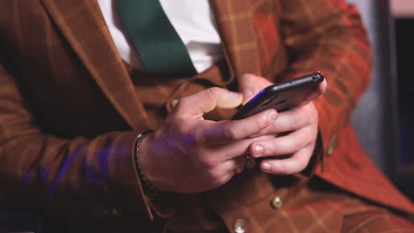 Businessman in Suit Using Smartphone, He Makes Business Phone Call, Communication