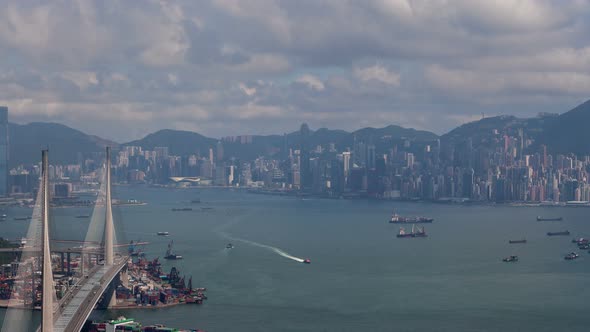 Timelapse Hong Kong Stonecutters Bridge Over Sailing Vessels