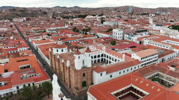 Aerial View of Old Streets of the Colonial City Sucre Bolivia