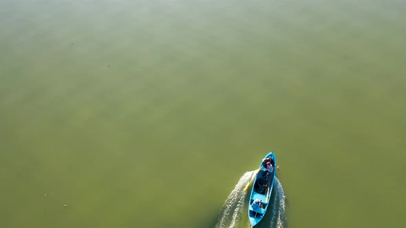 Fishing boat on lake at sunset golyazi 