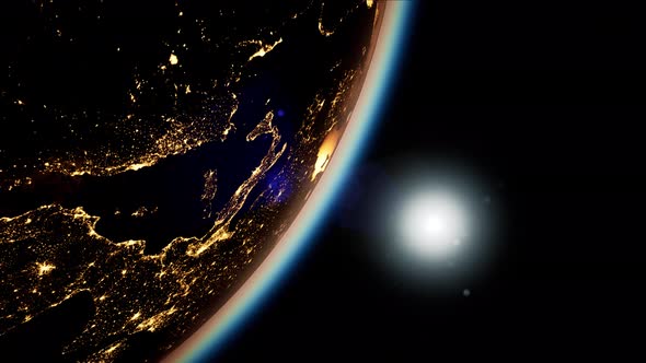 Space, Sun and Planet Earth at Night alt